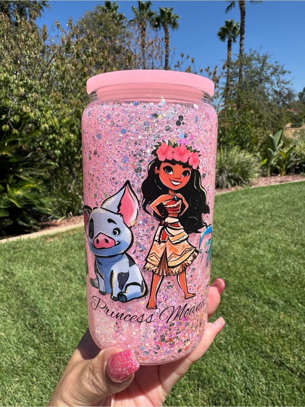 Moana Disney snow globe glass Tumble 16oz